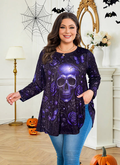 Women's Purple Swing Tunic Top – 3/4 Sleeve, Plus Size