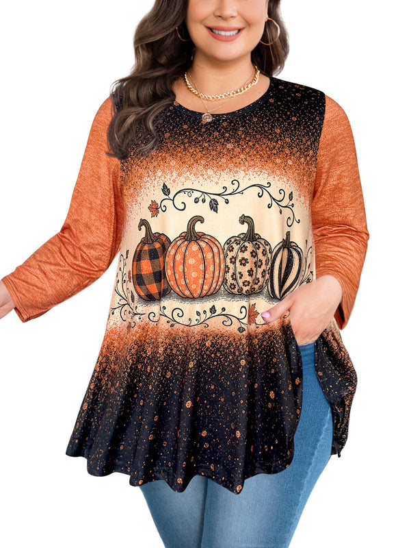 Women's Brown & Black Color Block Tunic Top – 3/4 Sleeve, Plus Size