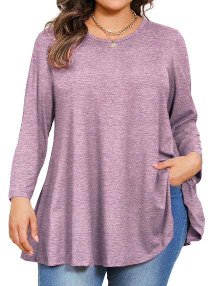 Women's Plus Size Purple Tunic Top – 3/4 Sleeve Solid Swing Flare Blouse