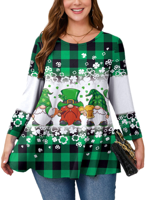 Women's Green Plus Size Swing Tunic Top – 3/4 Sleeve Flowy Blouse