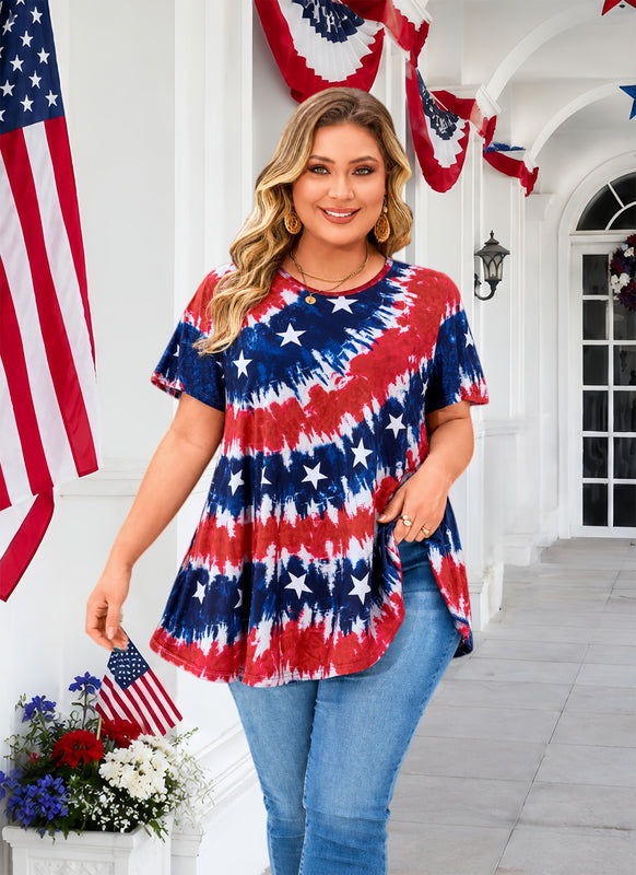 Women's Patriotic American Flag Tunic Top – Short Sleeve Summer Blouse