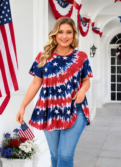 Women's Patriotic American Flag Tunic Top – Short Sleeve Summer Blouse