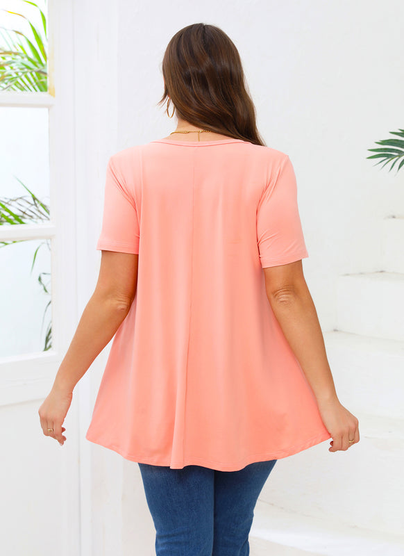 Women's Plus Size Swing Tunic Top – Short Sleeve, Flowy Flare, Crew Neck Blouse to Wear with Leggings