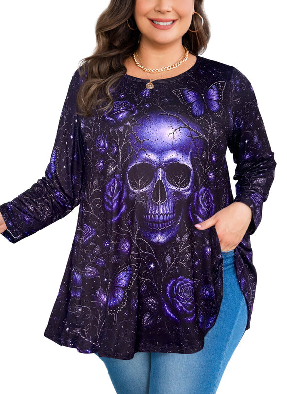 Women's Purple Swing Tunic Top – 3/4 Sleeve, Plus Size