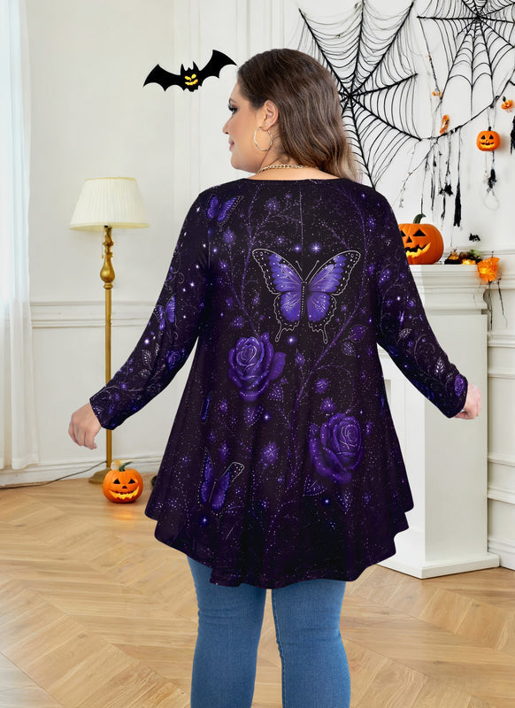 Women's Purple Swing Tunic Top – 3/4 Sleeve, Plus Size