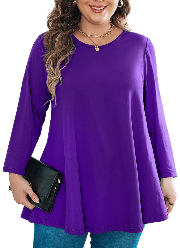 Women's Plus Size Solid Tunic Top | 3/4 Sleeve Swing Blouse, Flowy Loose Fit, Wear with Leggings – L to 6XL
