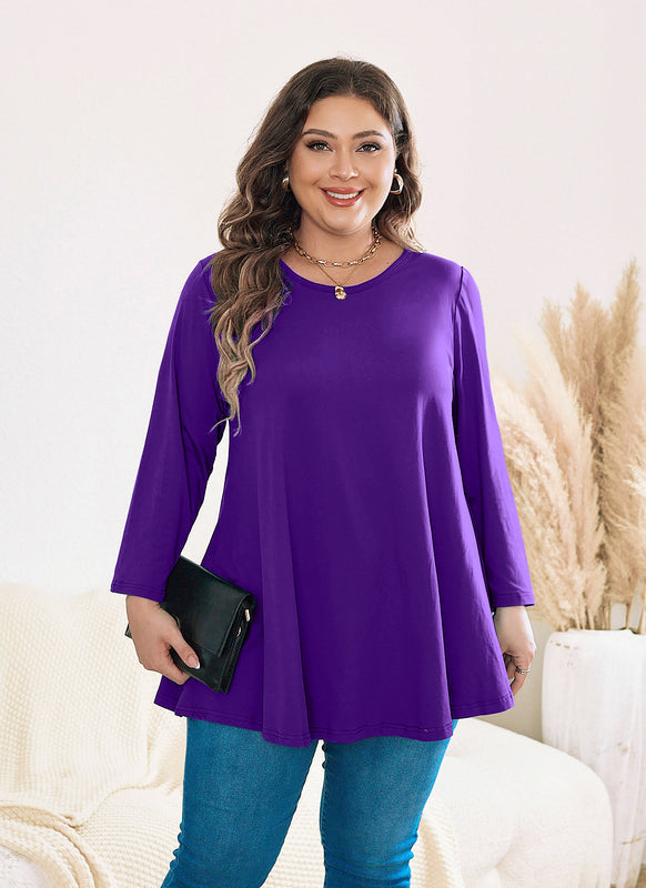 Women's Plus Size Solid Tunic Top | 3/4 Sleeve Swing Blouse, Flowy Loose Fit, Wear with Leggings – L to 6XL