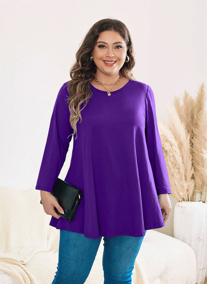 Women's Plus Size Solid Tunic Top | 3/4 Sleeve Swing Blouse, Flowy Loose Fit, Wear with Leggings – L to 6XL