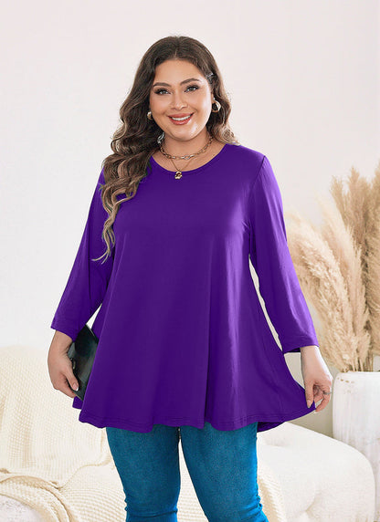 Women's Plus Size Solid Tunic Top | 3/4 Sleeve Swing Blouse, Flowy Loose Fit, Wear with Leggings – L to 6XL