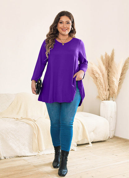 Women's Plus Size Solid Tunic Top | 3/4 Sleeve Swing Blouse, Flowy Loose Fit, Wear with Leggings – L to 6XL