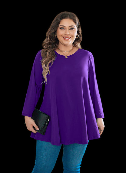 Women's Plus Size Solid Tunic Top | 3/4 Sleeve Swing Blouse, Flowy Loose Fit, Wear with Leggings – L to 6XL