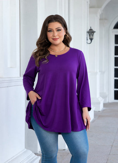 Women's Plus Size Solid Tunic Top | 3/4 Sleeve Swing Blouse, Flowy Loose Fit, Wear with Leggings – L to 6XL