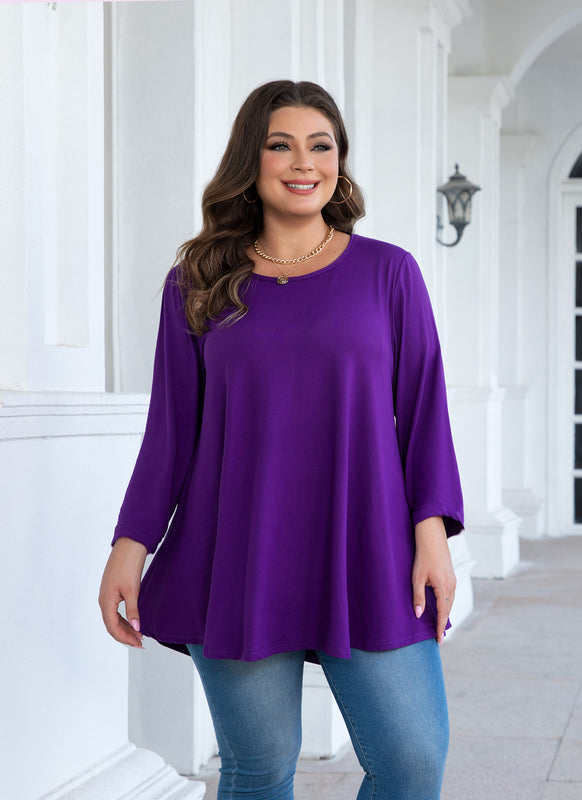 Women's Plus Size Solid Tunic Top | 3/4 Sleeve Swing Blouse, Flowy Loose Fit, Wear with Leggings – L to 6XL