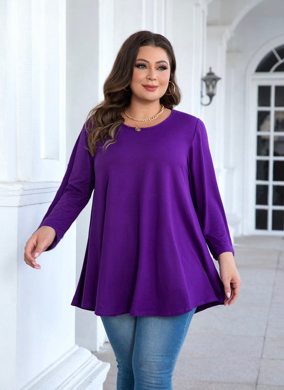Women's Plus Size Solid Tunic Top | 3/4 Sleeve Swing Blouse, Flowy Loose Fit, Wear with Leggings – L to 6XL