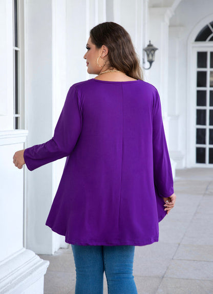 Women's Plus Size Solid Tunic Top | 3/4 Sleeve Swing Blouse, Flowy Loose Fit, Wear with Leggings – L to 6XL