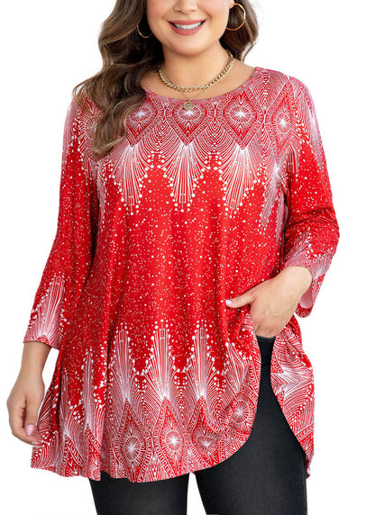 Women's Plus Size Tunic Tops – 3/4 Sleeve Swing Flare Blouse for Leggings (S–6XL)