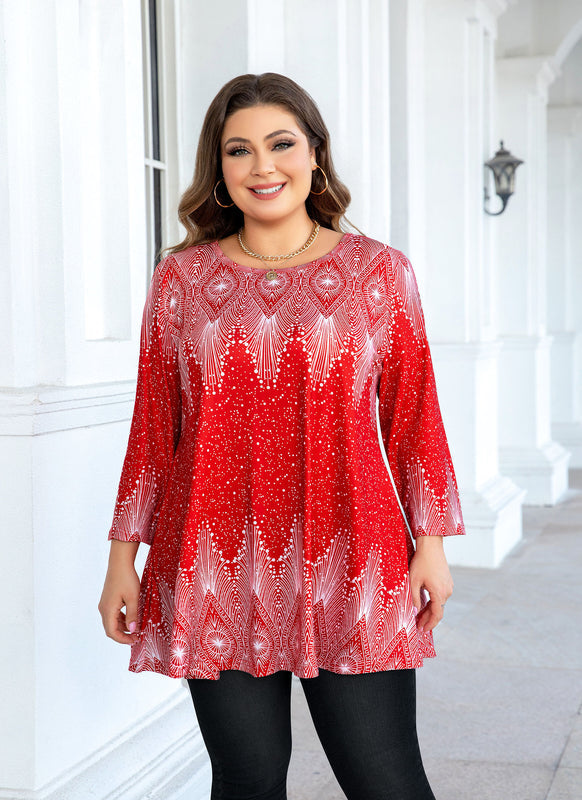 Women's Plus Size Tunic Tops – 3/4 Sleeve Swing Flare Blouse for Leggings (S–6XL)