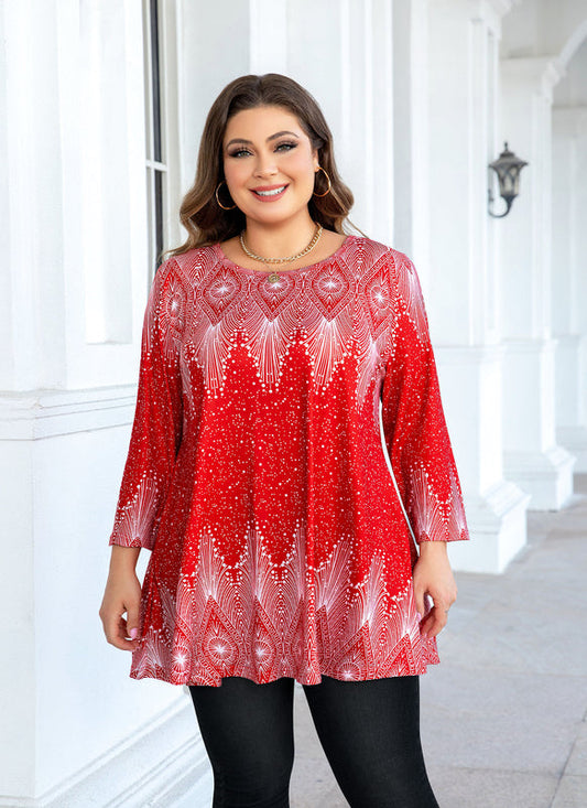 Women's Plus Size Tunic Tops – 3/4 Sleeve Swing Flare Blouse for Leggings (S–6XL)