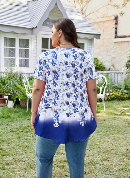 Women's Plus Size Floral Tunic Top – Short Sleeve, Flowy Swing Blouse to Wear with Leggings