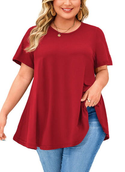 Women's Plus Size Swing Tunic Top – Short Sleeve, Flowy A-Line Blouse to Wear with Leggings