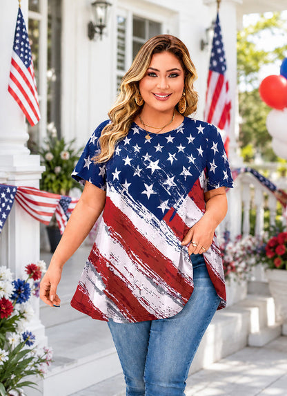 Women's American Flag Swing Tunic Top – Short Sleeve, S–4XL