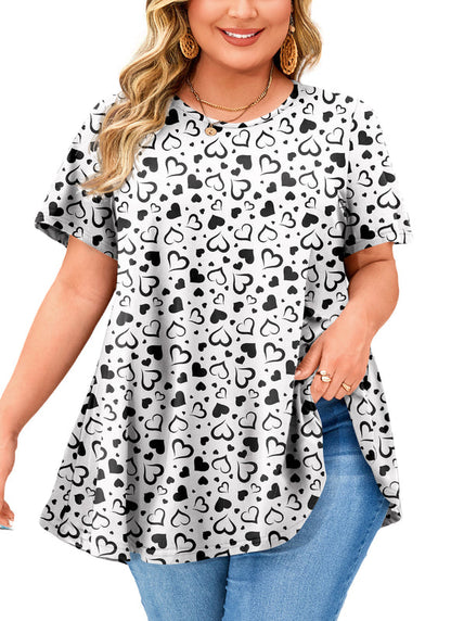 Women's White & Black Swing Tunic Top – Short Sleeve, Plus Size