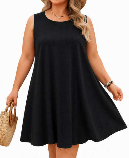 Women's Black Sleeveless Tank Dress – Casual Loose Fit, Plus Size