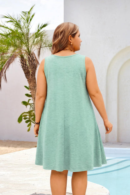 Women's Sage Green Sleeveless Tank Dress with Pockets – Plus Size Casual Loose Fit