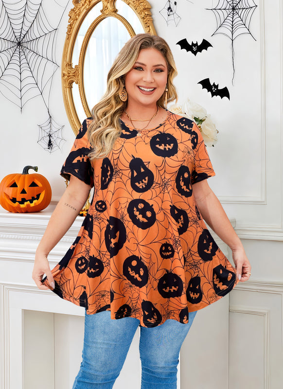 Women's Plus Size Halloween Tunic Top – Short Sleeve Swing Flare Blouse