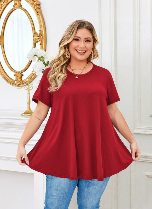 Women's Plus Size Swing Tunic Top – Short Sleeve, Flowy A-Line Blouse to Wear with Leggings