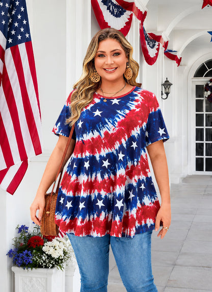 Women's Patriotic American Flag Tunic Top – Short Sleeve Summer Blouse