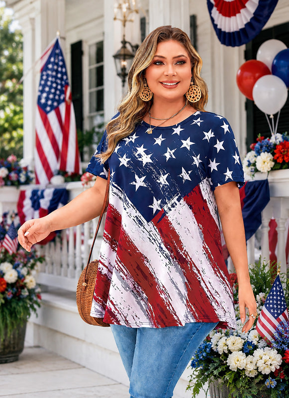 Women's American Flag Swing Tunic Top – Short Sleeve, S–4XL