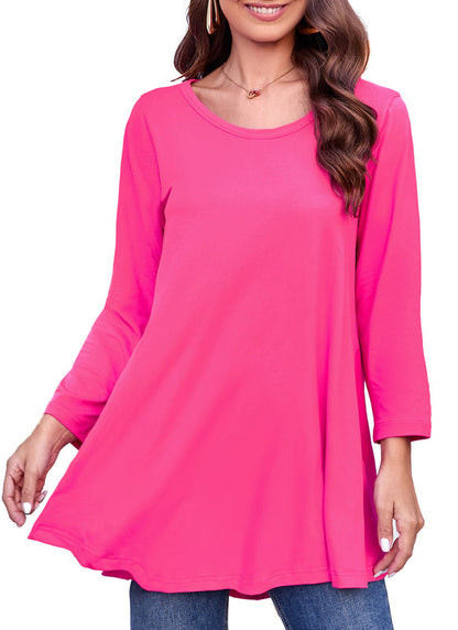 Women's Plus Size Hot Pink Swing Flare Tunic Top | 3/4 Sleeve