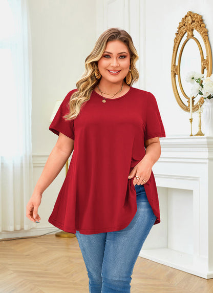 Women's Plus Size Swing Tunic Top – Short Sleeve, Flowy A-Line Blouse to Wear with Leggings
