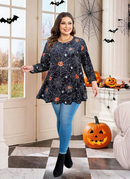 Women's Plus Size Halloween Tunic Top – 3/4 Sleeve Swing Flare Blouse