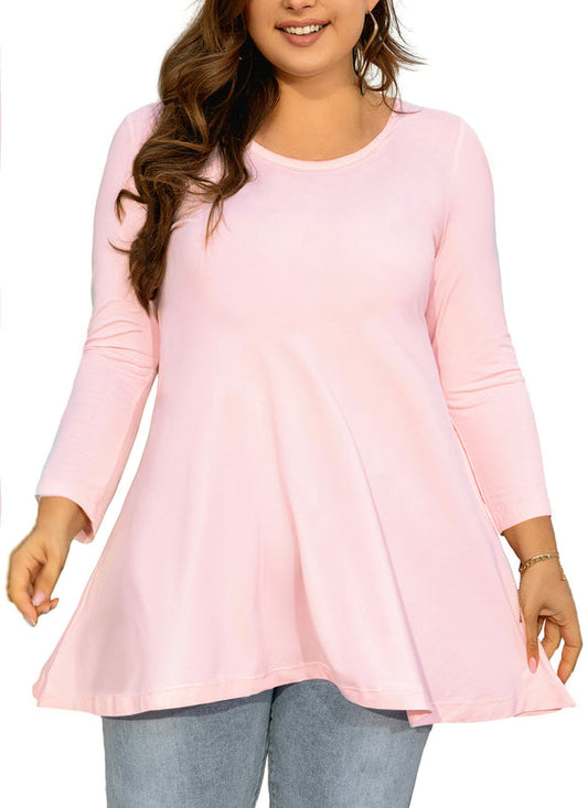 Women's Plus Size Blush Pink Tunic Top | 3/4 Sleeve Swing Blouse, Flowy Loose Fit, Wear with Leggings – M to 6XL