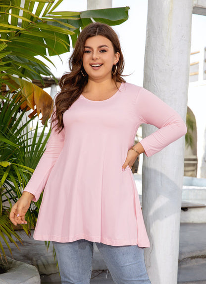 Women's Plus Size Blush Pink Tunic Top | 3/4 Sleeve Swing Blouse, Flowy Loose Fit, Wear with Leggings – M to 6XL