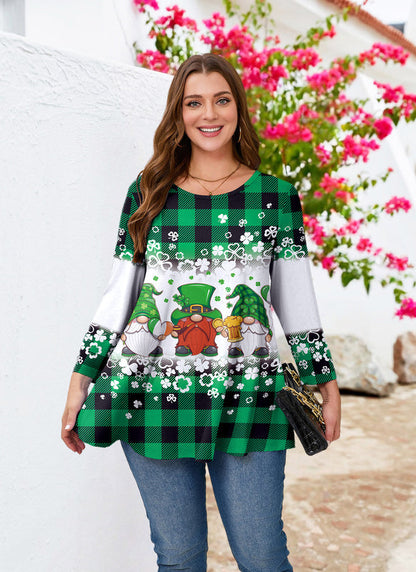 Women's Green Plus Size Swing Tunic Top – 3/4 Sleeve Flowy Blouse