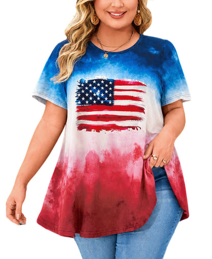 Women's Plus Size American Flag Tunic Top – Short Sleeve USA Patriotic Swing Blouse