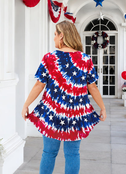 Women's Patriotic American Flag Tunic Top – Short Sleeve Summer Blouse