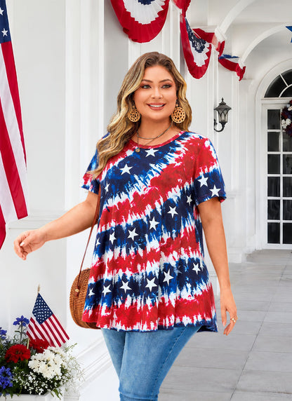 Women's Patriotic American Flag Tunic Top – Short Sleeve Summer Blouse