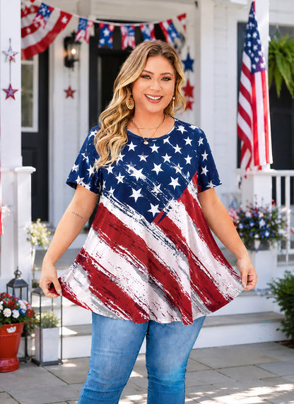 Women's American Flag Swing Tunic Top – Short Sleeve, S–4XL