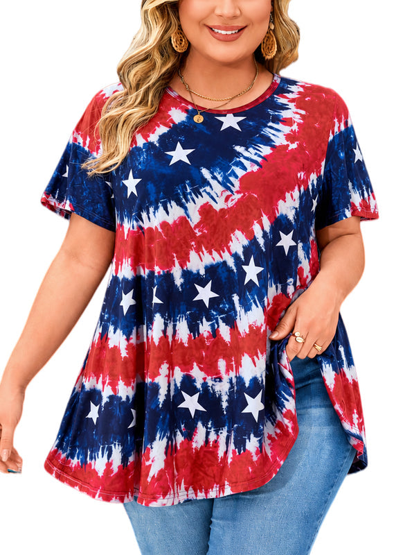 Women's Patriotic American Flag Tunic Top – Short Sleeve Summer Blouse