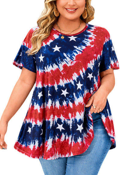 Women's Patriotic American Flag Tunic Top – Short Sleeve Summer Blouse